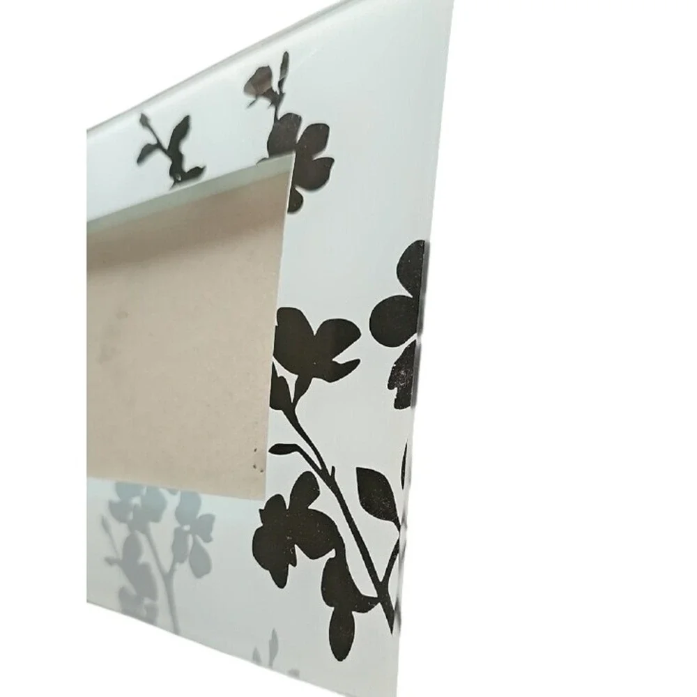 Frosted Glass Floral Silhouette Picture Frame 7x9.5 Grey Black Botanical